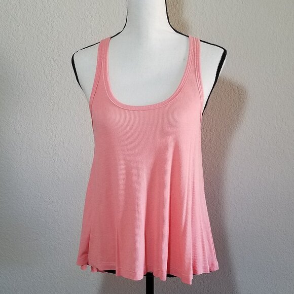 Roxy Tank Top Medium Pink Peach Coral Salmon Sleeveless Ribbed Shirt Flowy - Picture 1 of 5